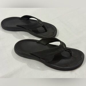 OluKai Thong Flip Flop Sandals Black Womens Sz5 Comfort Beach Casual